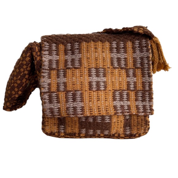 VTG Super Groovy Modern 1970's Hippie Tote Purse Bag Woven Rust/Brown/Tan Colors - Picture 2 of 4